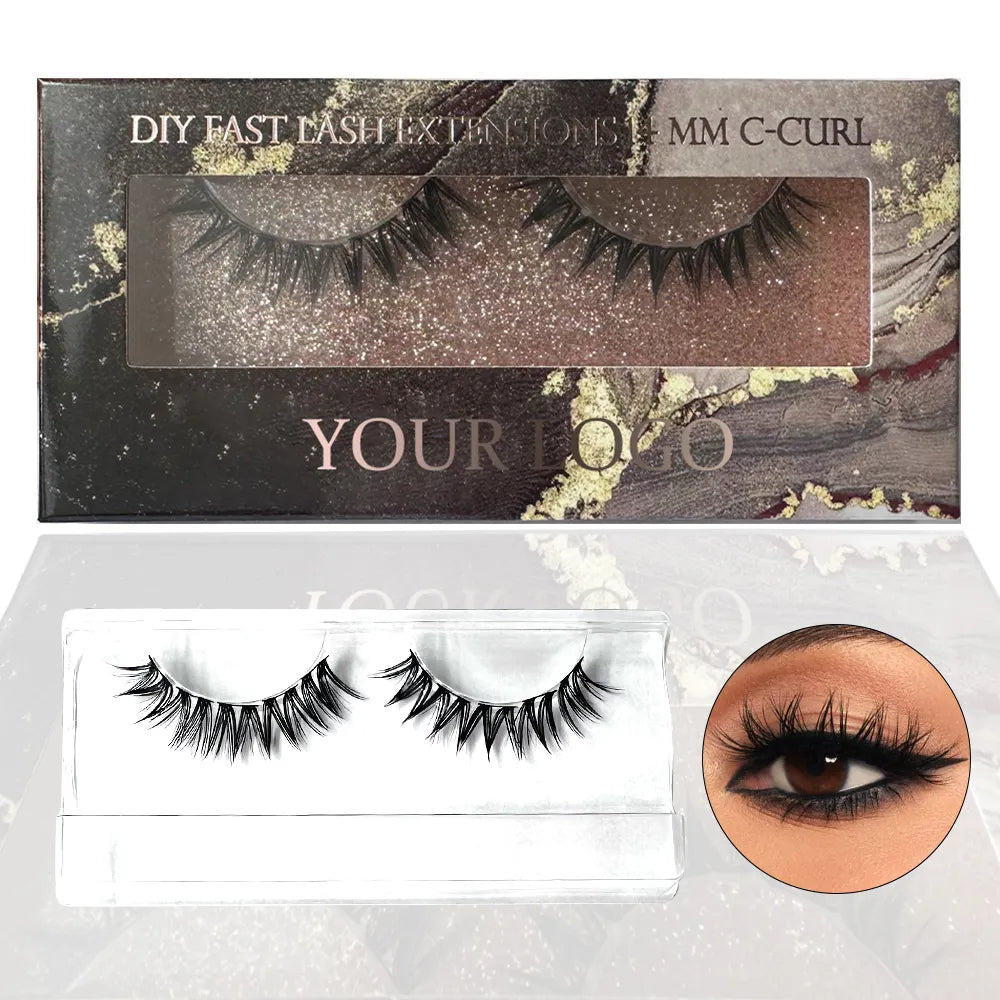 Private Label Luxury Cluster Eyelash Packaging Box Natural Look Spikes Wispy Thin Band Pre Mapped Lash Clusters