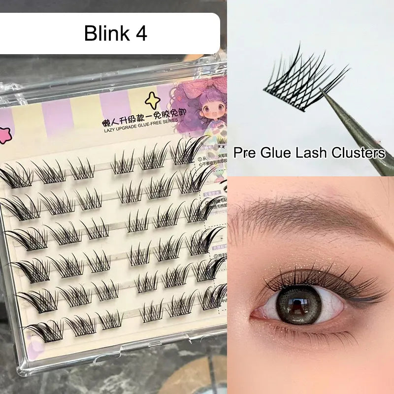 10-12mm Bulu Mata Palsu Self Adhesive Eyelashes Natural Self Adhesive Lash Clusters Wispy Press on Lashes