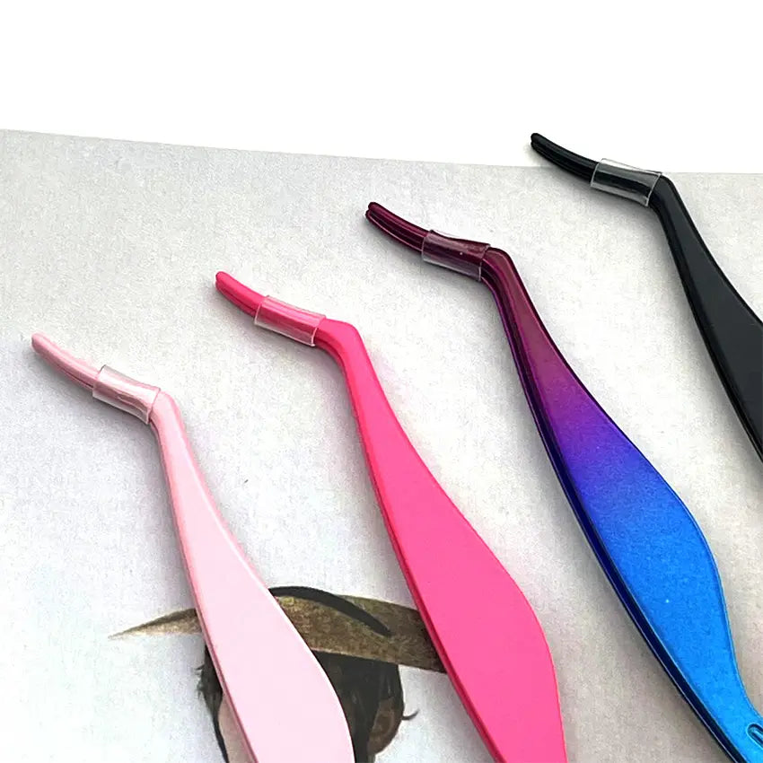Fiber Tip Tweezers for Eyelash Extension Curved Isolation Lashes Tweezers Professional Eyelash Tweezers
