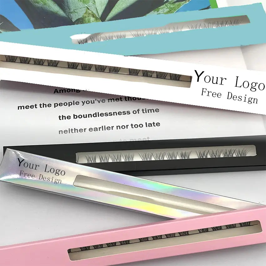 Super Thin Single Line Black Stem Segmented Eyelashes Wear Natural Ribbon Lashes Extensions With Colorful Box
