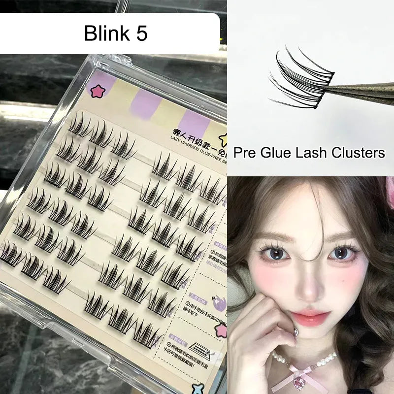 10-12mm Bulu Mata Palsu Self Adhesive Eyelashes Natural Self Adhesive Lash Clusters Wispy Press on Lashes