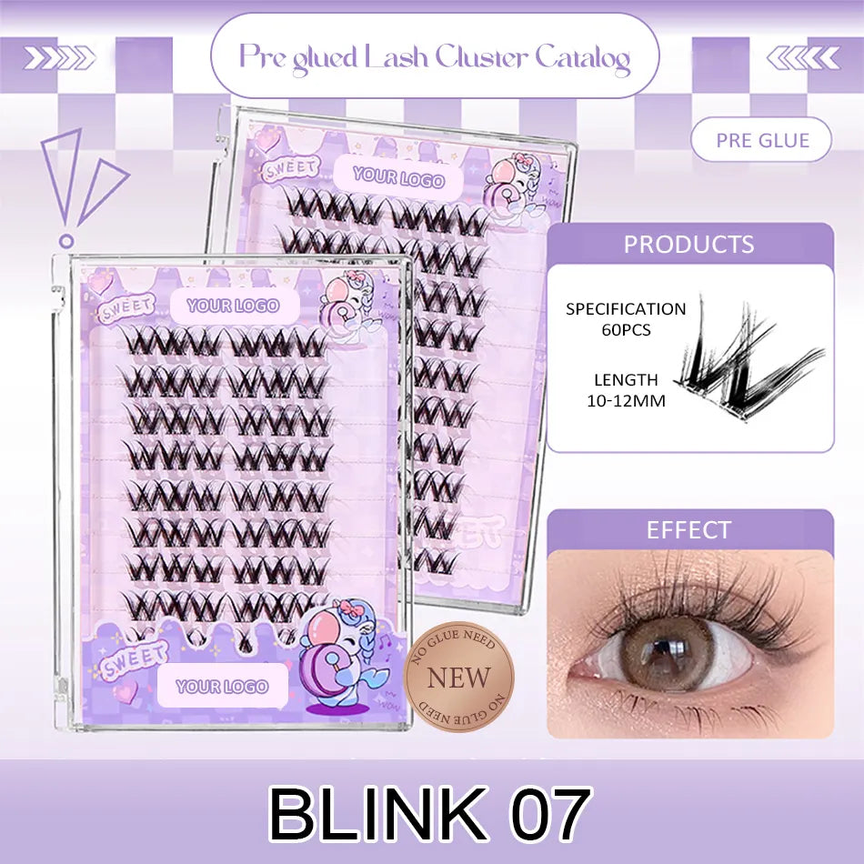 Lash Clusters Kit with Spikes and Bottom Invisible Band Cluster Lashes Custom logo Eye Lashes Cluster No Glue Needed
