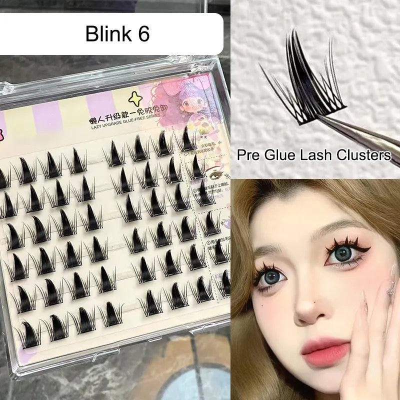 10-12mm Bulu Mata Palsu Self Adhesive Eyelashes Natural Self Adhesive Lash Clusters Wispy Press on Lashes