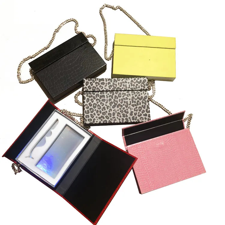 New Product Leopard Print Big Yellow False Lash Purse Bag With Chain Clamshellred Black Box Lash Paper Bags