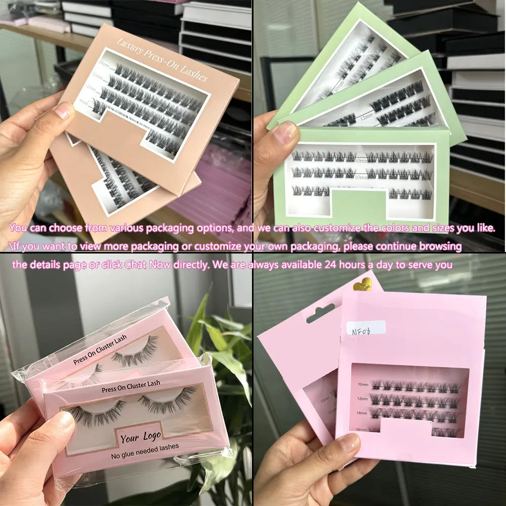 Private Label Waterproof No Glue Needed Self Adhesive Eyelashes Custom Packaging for Preglued Clusters Lashes