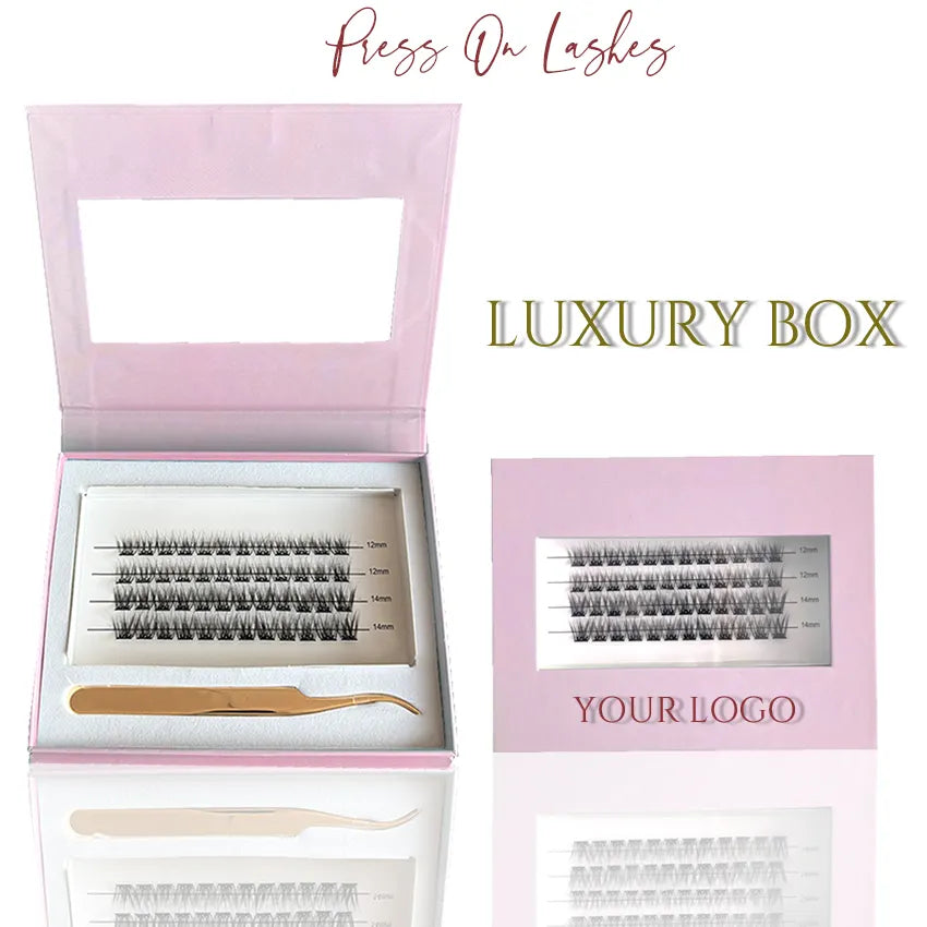 Wholesale Luxury Long Lasting Wispy No Glue DIY Eyelashes Kit With Tweezer Reusable Pre-bond Glueless Mega Cluster Lashes Kit