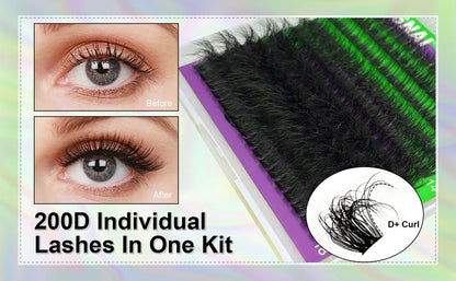 200D Volume Eyelash 14-20mm Wispy Individual Lashes D Curl  Eyelash Fluffy Thick Cluster
