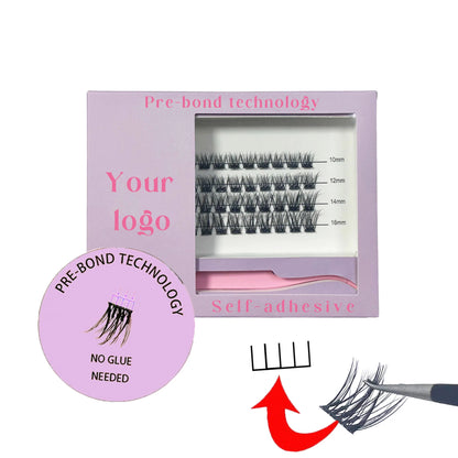 Pre-glued self adhesive cluster lash set