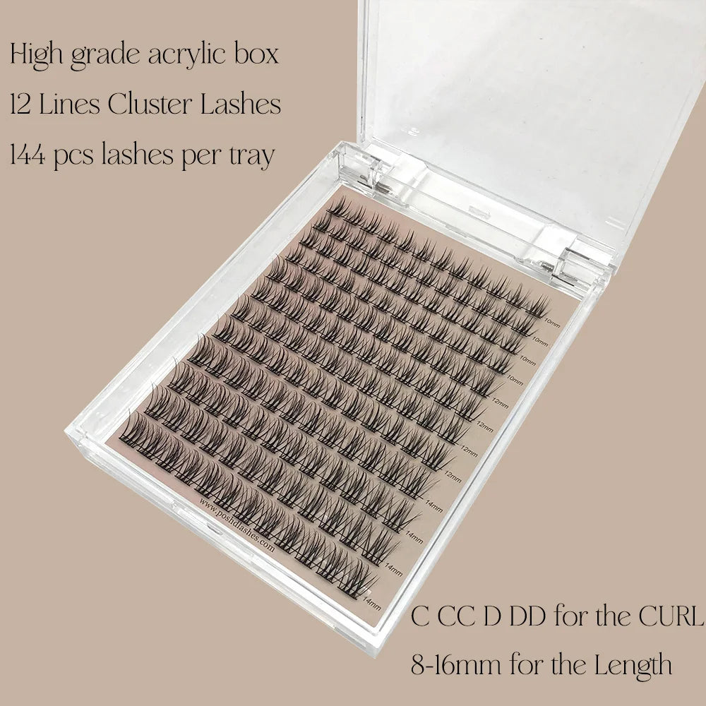12 Lines Thin Band Cluster Lashes Tray With Acrylic Box