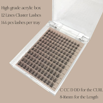 12 Lines Thin Band Cluster Lashes Tray With Acrylic Box