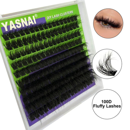 Private Label 100D Fluffy Lashes C D Curl Segment Eyelashes DIY Lash Kit Superfine Band Fluffy Lashes Wholesale