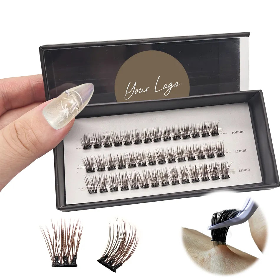 Brown Lash Packaging with Brown Color Lashes Cluster Kits Vendors Dark Brown Lash Clusters Wholesale Glue Free