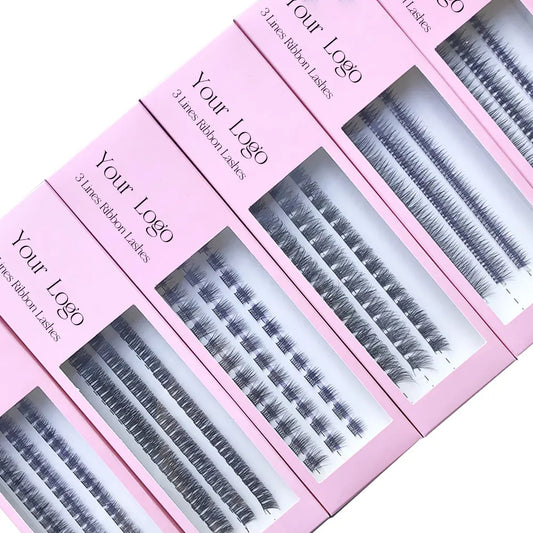 Bulk Custom 3 Lines Superfine Band Ribbon Cluster Lashes DIY Segmented Ribbons Lash Clusters Private Label