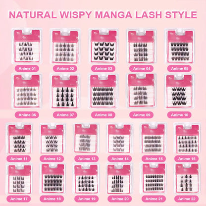 Mini Anime Manga Lash Clusters Bulk Travel Cluster Lash Kit Korean Silk Lash Clusters