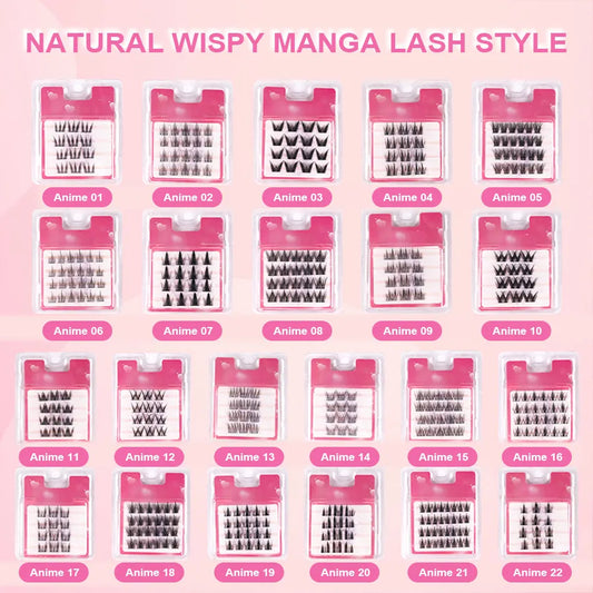 Mini Anime Manga Lash Clusters Bulk Travel Cluster Lash Kit Korean Silk Lash Clusters