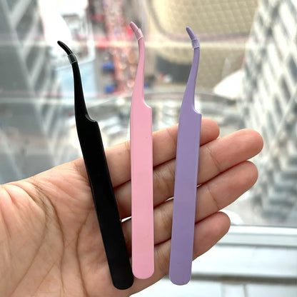 New DIY Eyelash Applicator Tool Curved Stainless Steel Lash Tweezers for Easy Lashes Application and Removal