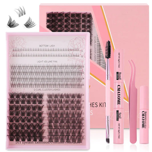 High Quality Handmade DIY Lash Clusters Kit Synthetic Hair Natural Volume Style Bottoms Spikes Lash Tray Bond Seal Eyelash Glue
