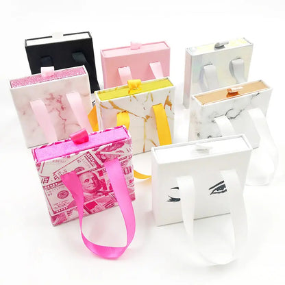 Black Pink Drawer Square Lash Boxes With Ribbon Custom Pink Luxury Lash Packaging With Ribbons