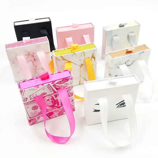 Black Pink Drawer Square Lash Boxes With Ribbon Custom Pink Luxury Lash Packaging With Ribbons