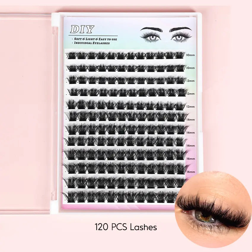 Hot Selling Handmade 30D 40D 50D CC for Cluster Lashes Natural Wispy Eyelashes Cluster Kit Bond Seal Wholesale DIY Lashes Kit