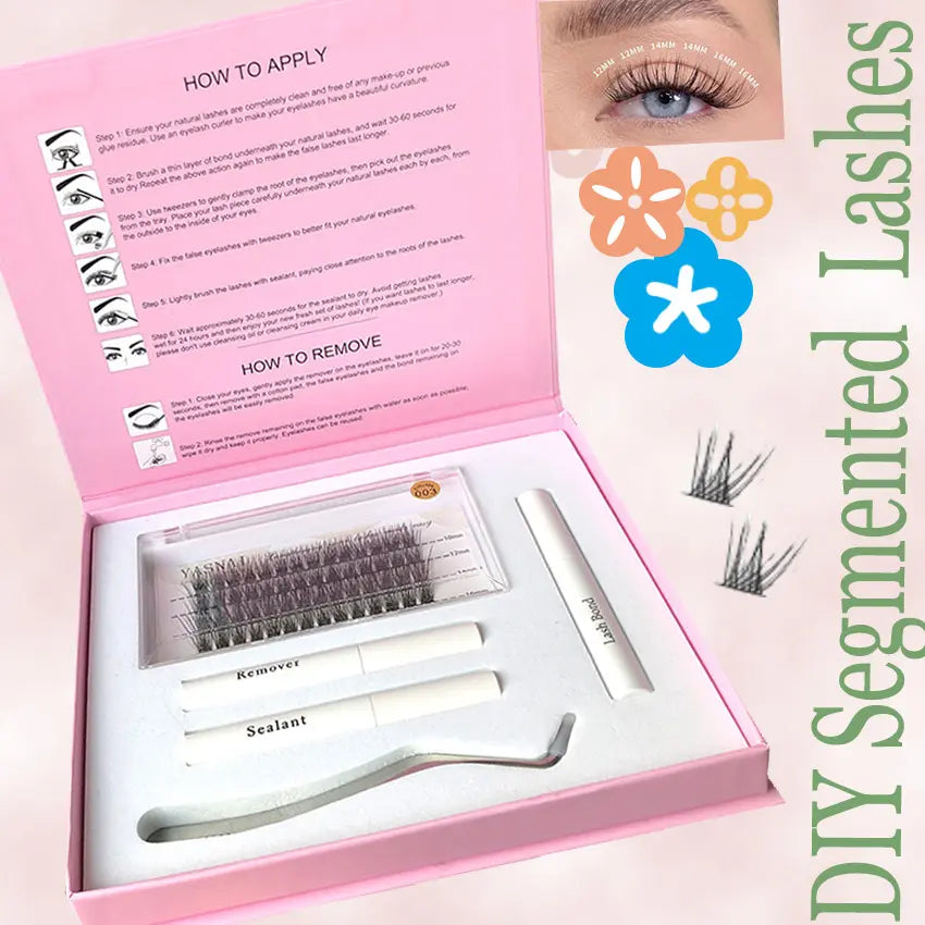 Segment Eyelashes Extensions Kit Have Bond Remover and Sealant Ribbon Lash Glue Easy to Get Eyelashes at Home