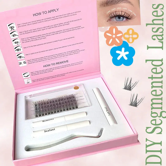 Segment Eyelashes Extensions Kit Have Bond Remover and Sealant Ribbon Lash Glue Easy to Get Eyelashes at Home