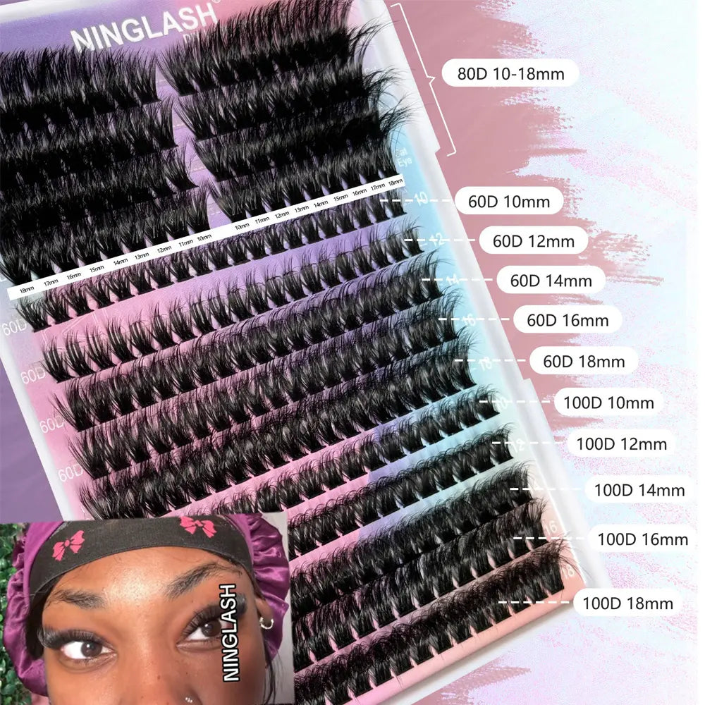 2025 80D Waterproof Full Lash Look Individual Lashes Cluster Kit 272pcs Thick Faux Cat Eye Mink DIY Lash Extension Kit