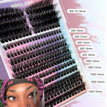 2025 80D Waterproof Full Lash Look Individual Lashes Cluster Kit 272pcs Thick Faux Cat Eye Mink DIY Lash Extension Kit