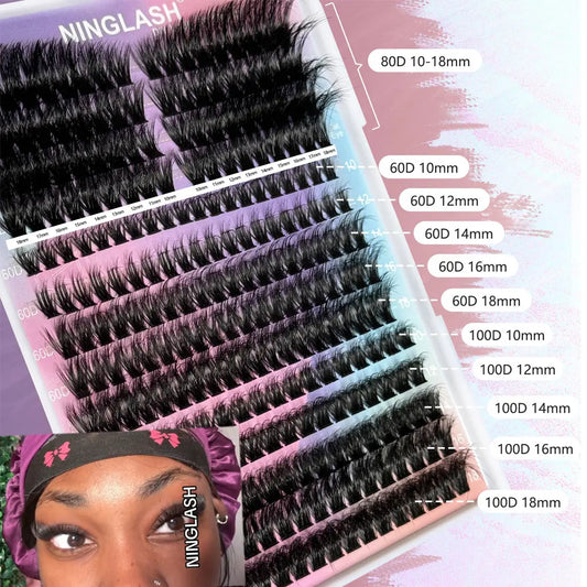 2025 80D Waterproof Full Lash Look Individual Lashes Cluster Kit 272pcs Thick Faux Cat Eye Mink DIY Lash Extension Kit