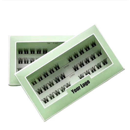 Pre-cut New DIY Segmented Lashes Faux Mink Ultra Thin Clear Band Green Package
