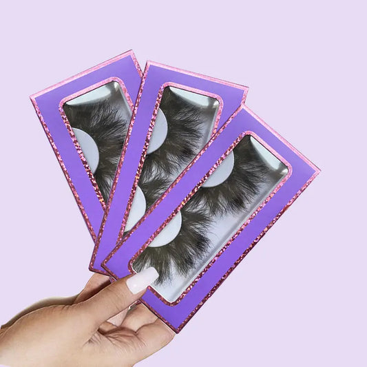 Free Shipping Beautiful False Mink Lashes Purple Package Thin Band 3D Effect False Eyelashes NO Kink Natural Winged Lashes