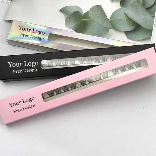 Super Thin Single Line Black Stem Segmented Eyelashes Wear Natural Ribbon Lashes Extensions With Colorful Box