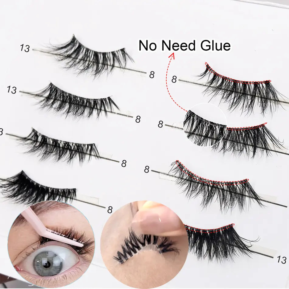 Wholesale 3D Fluffy Wispy Cat Eye Self Adhesive Lash Strips Pre Glue Half Lash Press on Half Lashes