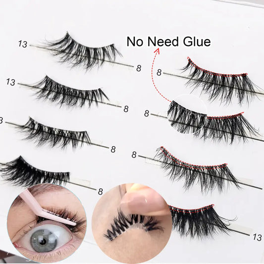 Wholesale 3D Fluffy Wispy Cat Eye Self Adhesive Lash Strips Pre Glue Half Lash Press on Half Lashes