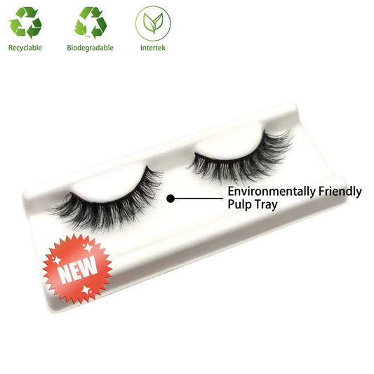 Wholesale Lightweight Biodegradable Eco-friendly Pulp Winged Eyelash Tray 2024 New Synthetic Hair Cat Eye Strip Lashes