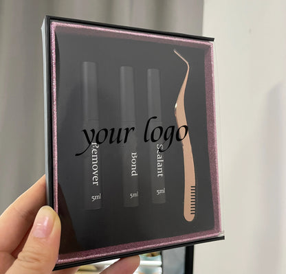 Personal Customized Segmented Eyelash Tool Kit Bond Seal Remover Tweezers 4-in-1 DIY Last Extension Kit