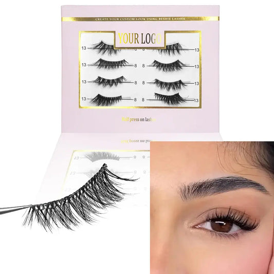 2024 Cat Half Eye Pre-cut Press-on False Eyelash Clusters Kit Pre Glued Reusable Cluster Lashes