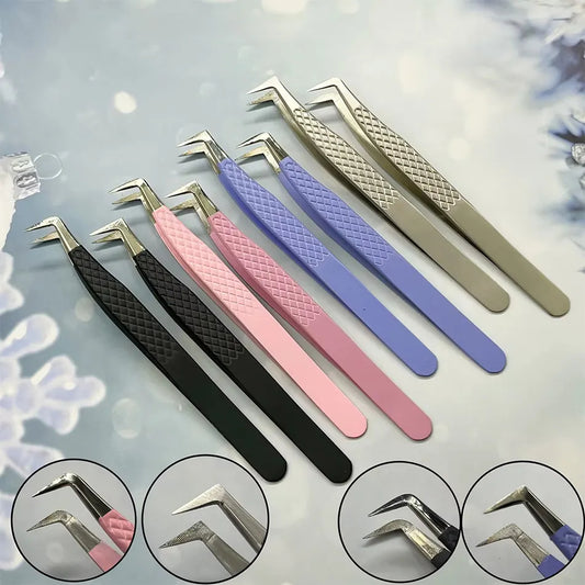 Stainless Steel Professional Luxury Fiber Tip Lash Tweezers 90 Degree Durable with Custom Logo and Packaging