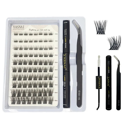 Private Label Free Design Wholesale Pre-cut Segmented Eyelash Kit Seal Bond and Tweezers Lashes Cluster Home Lashes