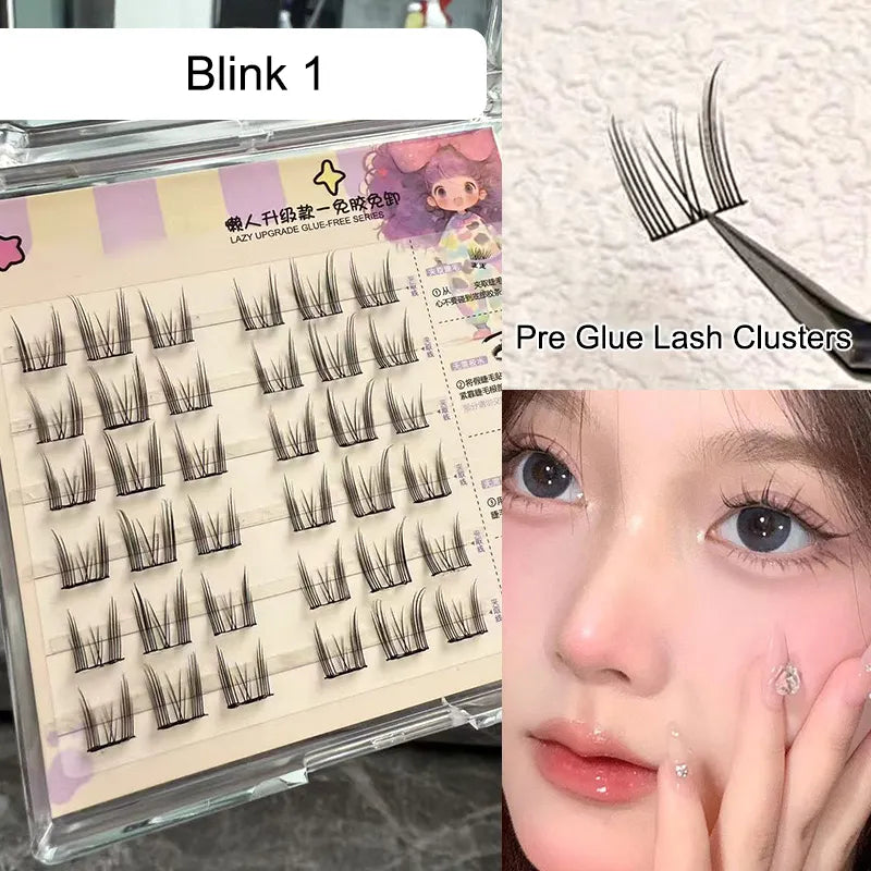 10-12mm Bulu Mata Palsu Self Adhesive Eyelashes Natural Self Adhesive Lash Clusters Wispy Press on Lashes