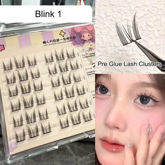 10-12mm Bulu Mata Palsu Self Adhesive Eyelashes Natural Self Adhesive Lash Clusters Wispy Press on Lashes