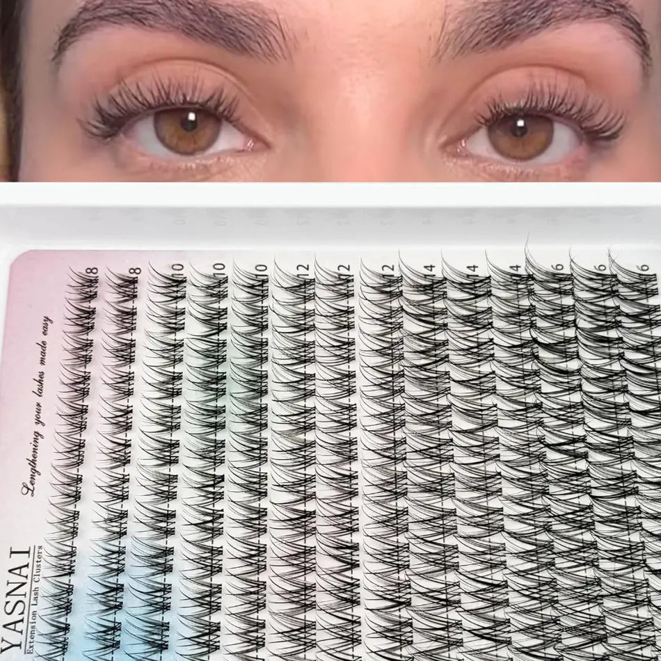 168 PCS C Curl 8mm to 16mm Wispy Volume Cluster Lashes Wholesale Natural Wispy Cluster Lashes 0.07mm
