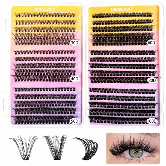Customised Cluster Lashes Kit Fluffy Lash Clusters 60/80/100 D Curl Wholesale Private Label Lash Clusters