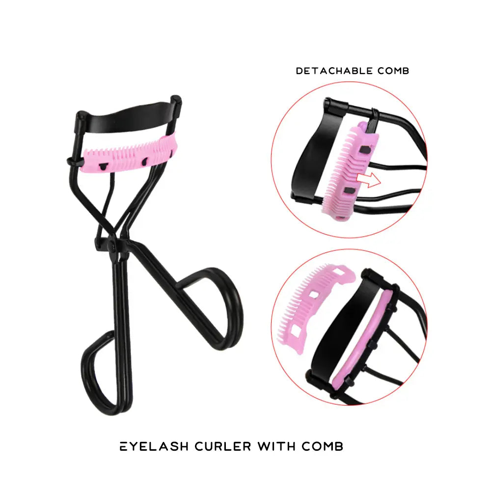 Black and Pink DIY Eyelash Extensions Tool Eye Makeup Curler with Comb and Lash Brush Lash Curler Brush Comb