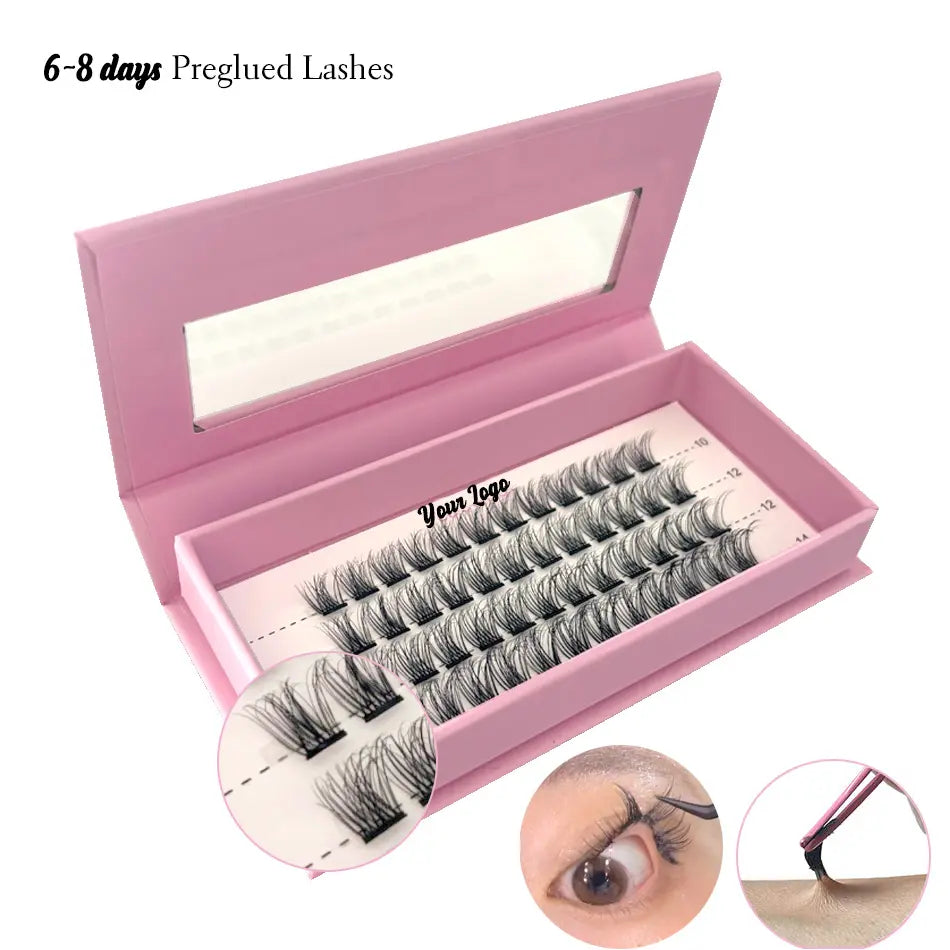 Customize Premium Natural Cluster Lashes Glue Water Strong Hold Proof Pre-glued Self Adhesive Cluster Lashes