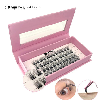 Customize Premium Natural Cluster Lashes Glue Water Strong Hold Proof Pre-glued Self Adhesive Cluster Lashes