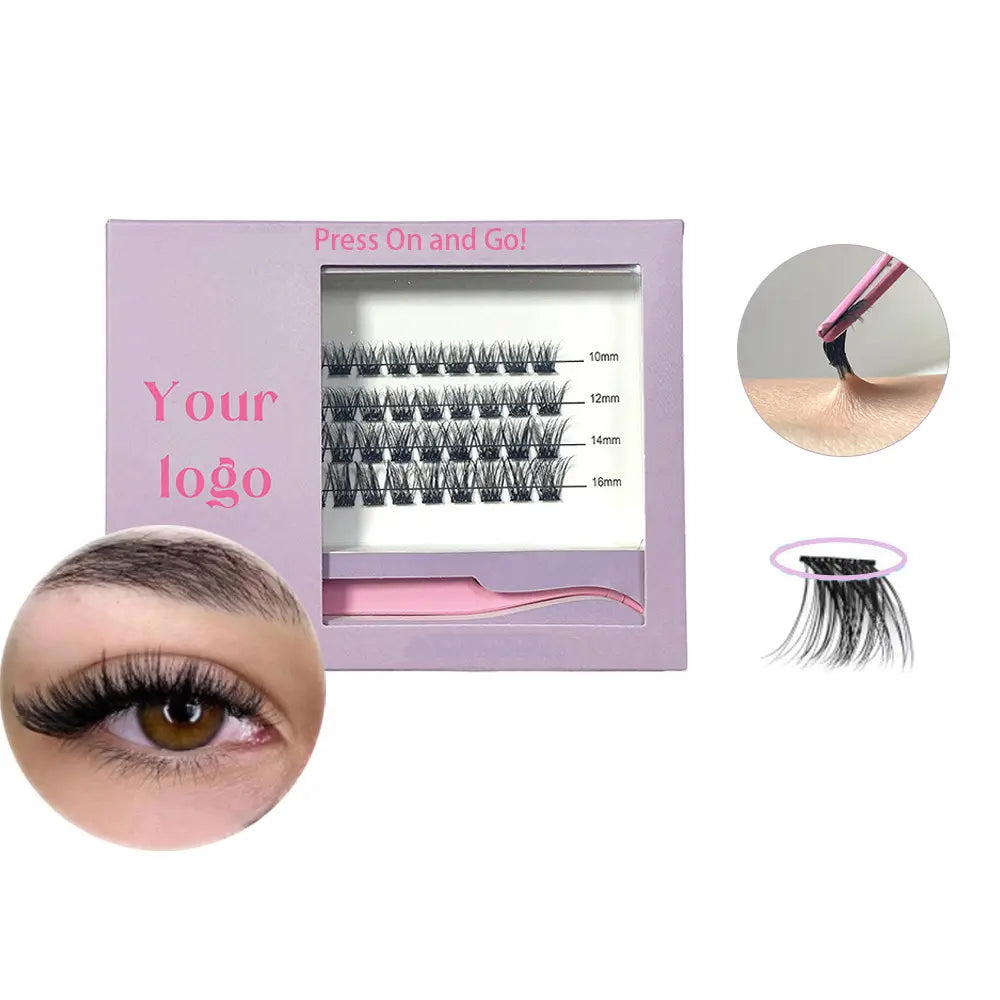 No Glue Needed DIY Lashes Kit Tweezers Self-Adhesive Synthetic Hair Super Soft Eyelashes Extensions Lasting 7-10 Days for Home