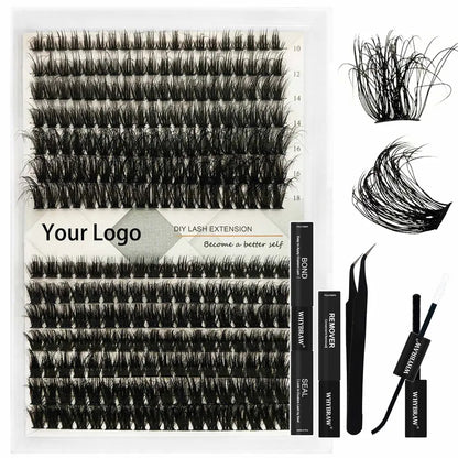 200D Volume 10-18mm Curly Fluffy Lashes Cluster Wholesale Fluffy Thick Eyelash Extension Kit