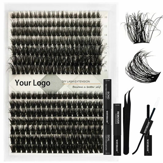 200D Volume 10-18mm Curly Fluffy Lashes Cluster Wholesale Fluffy Thick Eyelash Extension Kit