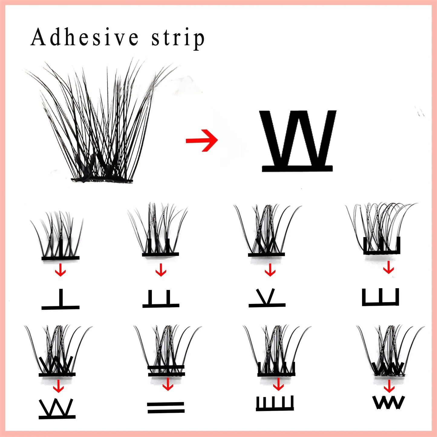 Self Adhesive No Glue Needed Lash Strips Pre-Bond Technology Natural Super Soft 0.07MM Thickness Lasting 7-10 Days
